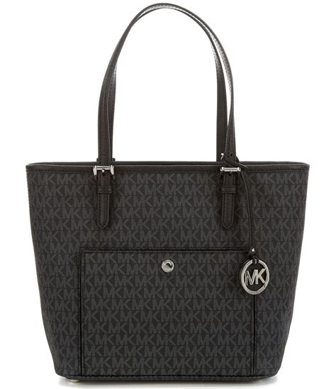 michael kors jet set signature jacquard medium snap pocket tote|Michael Kors jet set bag.